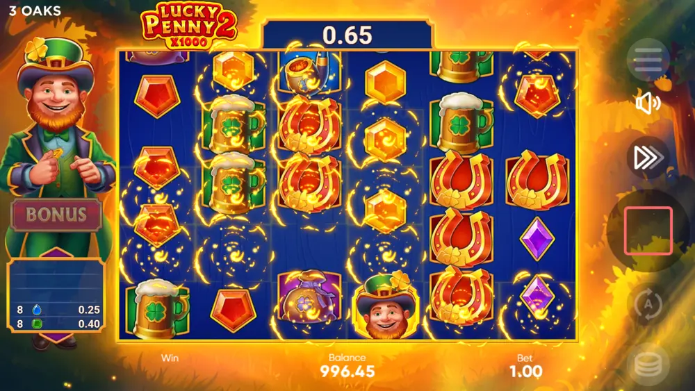 Lucky Penny 2 cascade mechanic – winning symbols collapsing and new symbols dropping from above