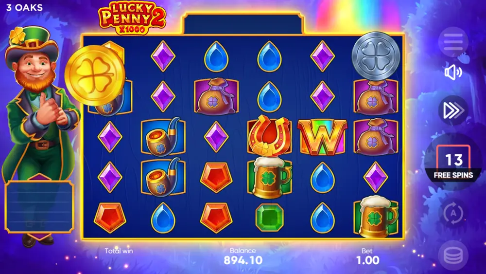 Lucky Penny 2 Free Spins round with stacking multiplier accumulating across spins – high accumulated value visible