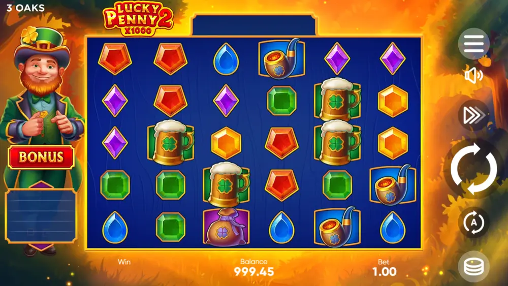 Lucky Penny 2 Mystery Multiplier revealing x1000 at end of cascade sequence